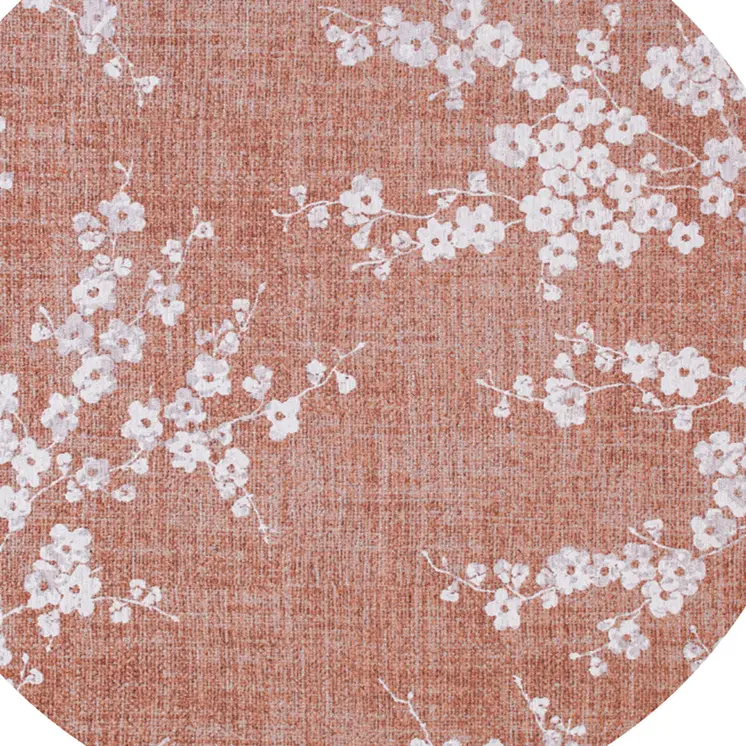8' Red and White Round Oriental Non Skid Area Rug