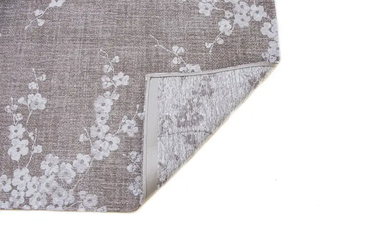 5' Gray and White Round Oriental Non Skid Area Rug