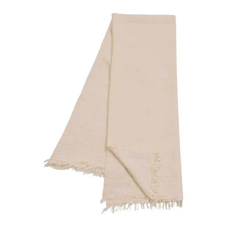 47" X 60" Beige Cotton Woven Turkish Towel Throw Blanket with Fringe