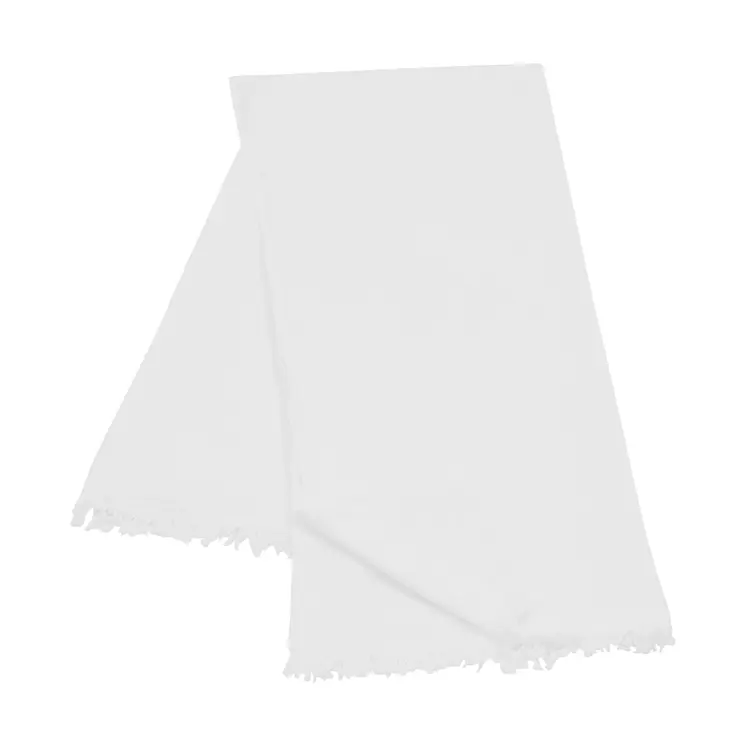 47" X 60" White Cotton Woven Turkish Towel Throw Blanket with Fringe