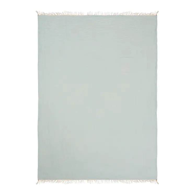 47" X 60" Aqua Cotton Woven Turkish Towel Throw Blanket with Fringe