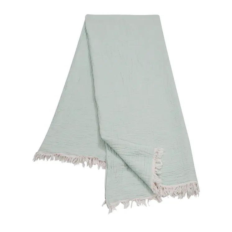 47" X 60" Aqua Cotton Woven Turkish Towel Throw Blanket with Fringe