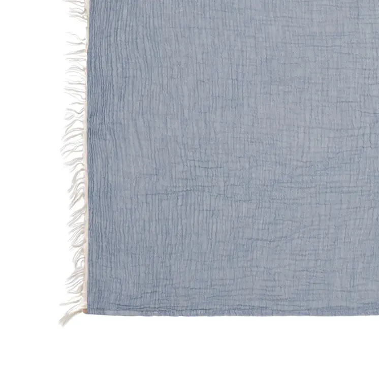 47" X 60" Blue Cotton Woven Turkish Towel Throw Blanket with Fringe