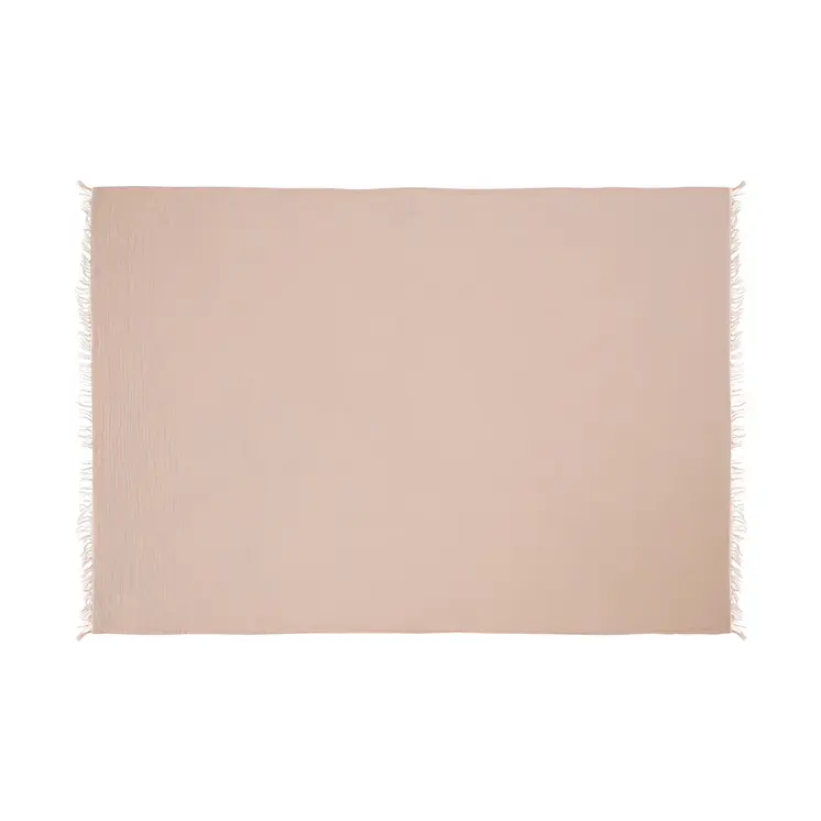 47" X 60" Blush Cotton Woven Turkish Towel Throw Blanket with Fringe