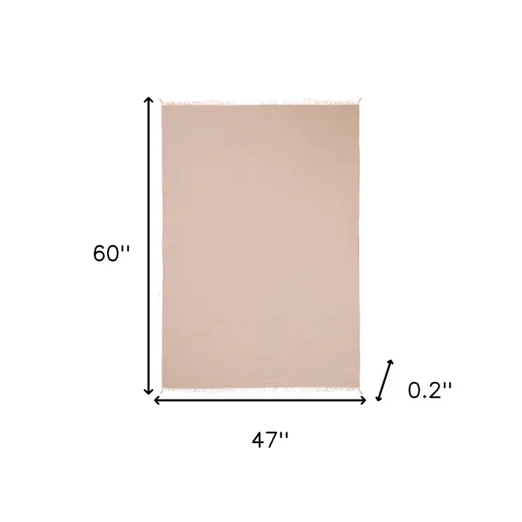 47" X 60" Blush Cotton Woven Turkish Towel Throw Blanket with Fringe