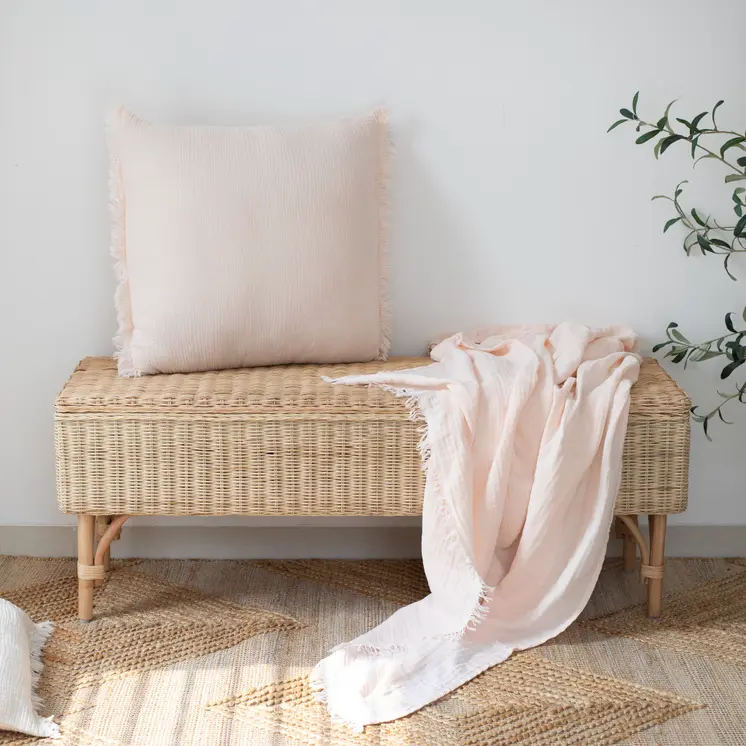 47" X 60" Blush Cotton Woven Turkish Towel Throw Blanket with Fringe