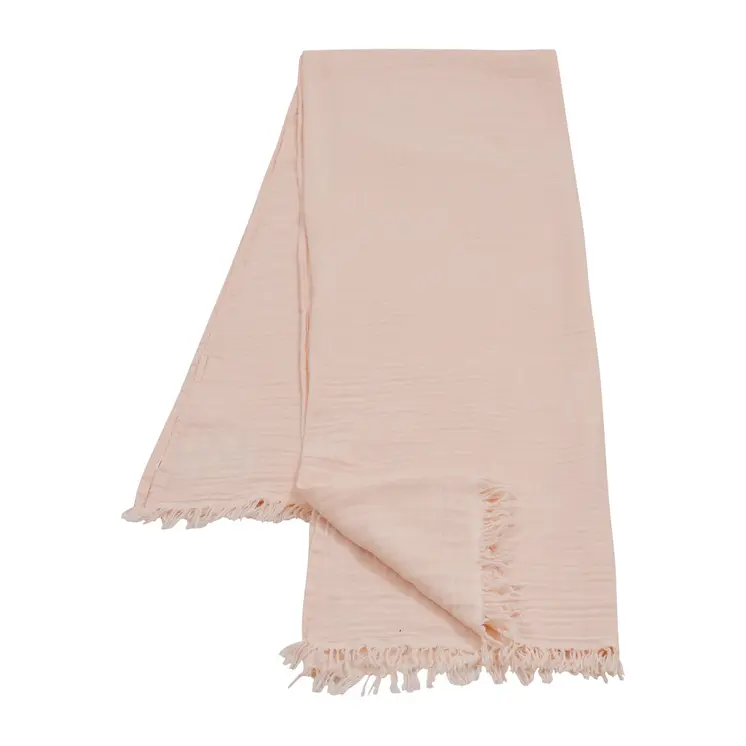 47" X 60" Blush Cotton Woven Turkish Towel Throw Blanket with Fringe