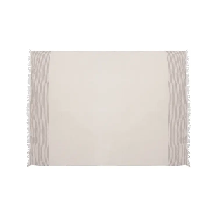 47" X 60" Beige and Ivory Cotton Woven Striped Throw Blanket with Fringe