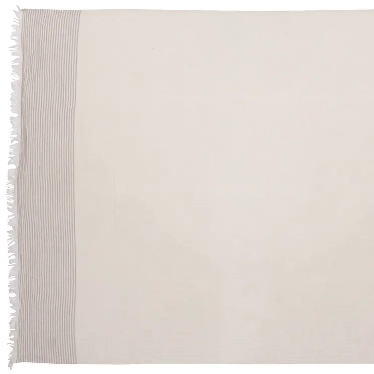 47" X 60" Beige and Ivory Cotton Woven Striped Throw Blanket with Fringe
