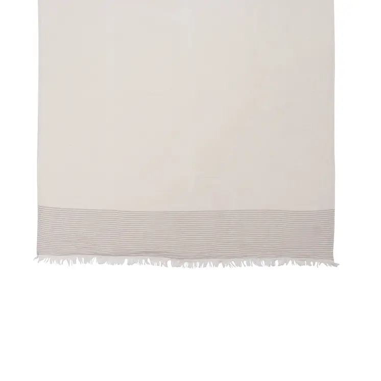47" X 60" Beige and Ivory Cotton Woven Striped Throw Blanket with Fringe