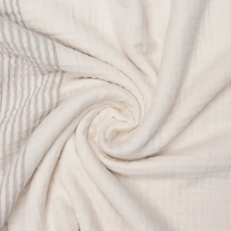 47" X 60" Beige and Ivory Cotton Woven Striped Throw Blanket with Fringe
