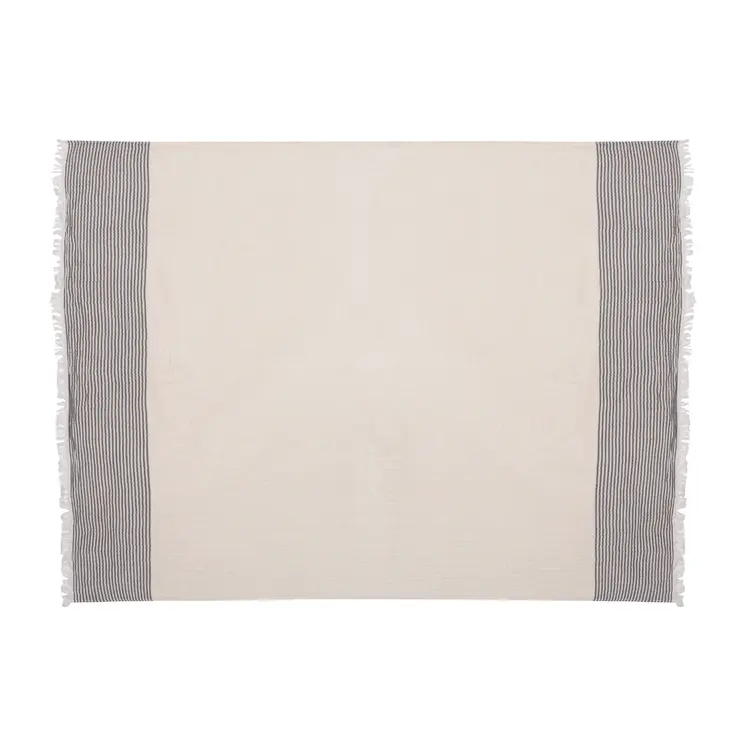 47" X 60" Gray and Ivory Cotton Woven Striped Throw Blanket with Fringe