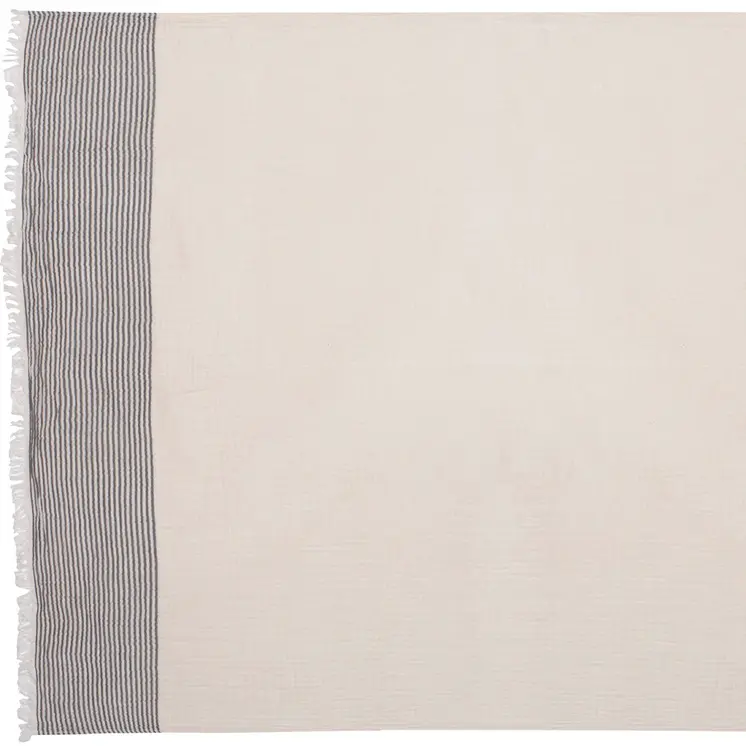 47" X 60" Gray and Ivory Cotton Woven Striped Throw Blanket with Fringe