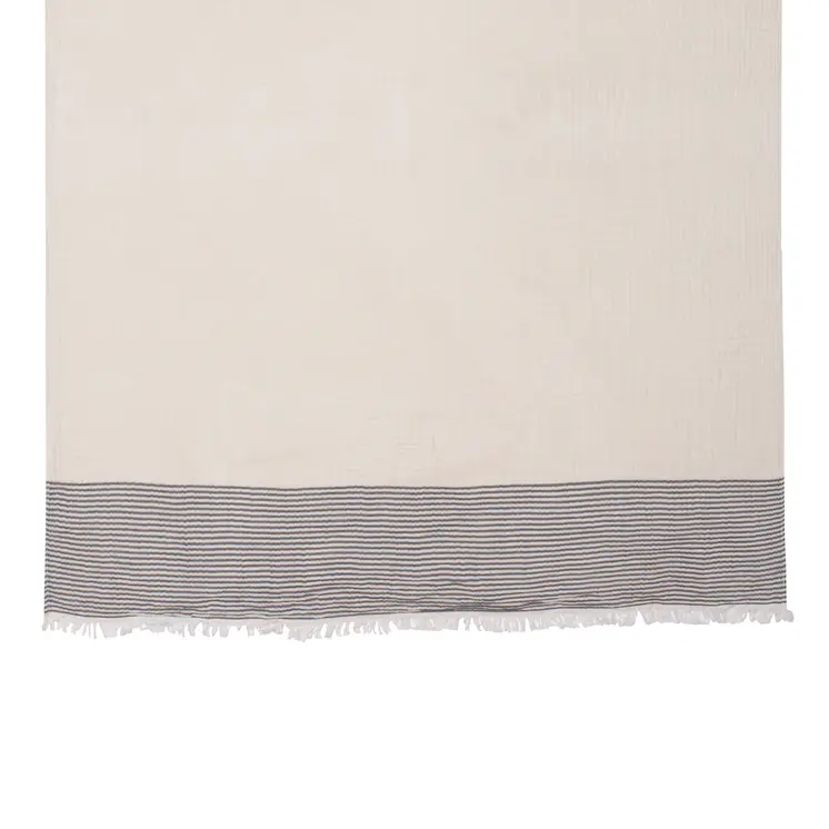 47" X 60" Gray and Ivory Cotton Woven Striped Throw Blanket with Fringe