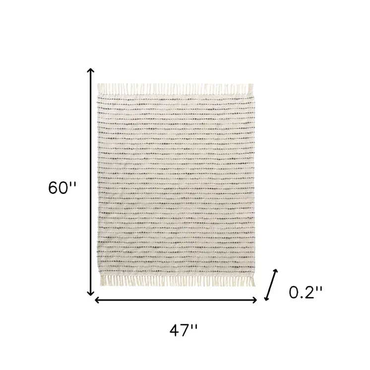 50" X 60" White And Navy Blue Cotton Blend Woven Striped Throw Blanket with Fringe