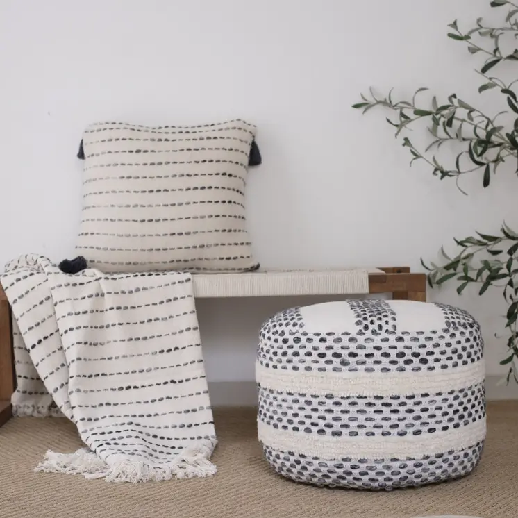 50" X 60" White And Navy Blue Cotton Blend Woven Striped Throw Blanket with Fringe