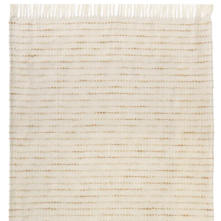 50" X 60" White And Brown Cotton Blend Woven Striped Throw Blanket with Fringe