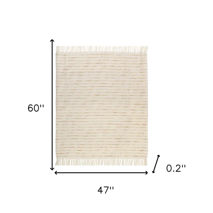 50" X 60" White And Brown Cotton Blend Woven Striped Throw Blanket with Fringe