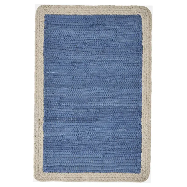19" Set of Four Blue And Natural Solid With Border Cotton Placemats