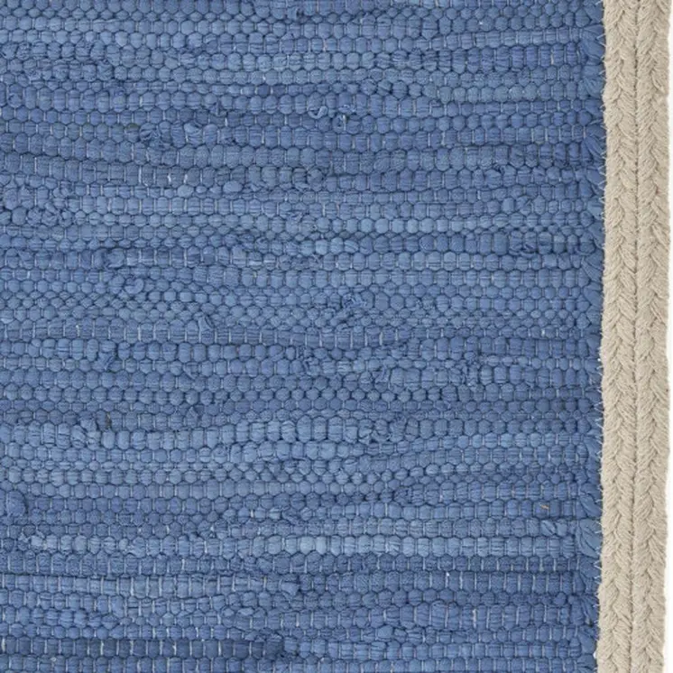 19" Set of Four Blue And Natural Solid With Border Cotton Placemats