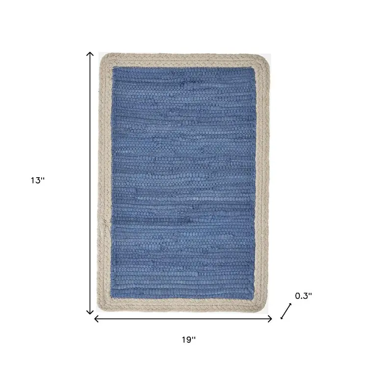 19" Set of Four Blue And Natural Solid With Border Cotton Placemats