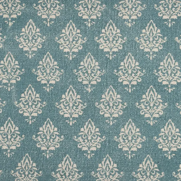 19" Set of Four Cream And Turquoise Damask Cotton Placemats