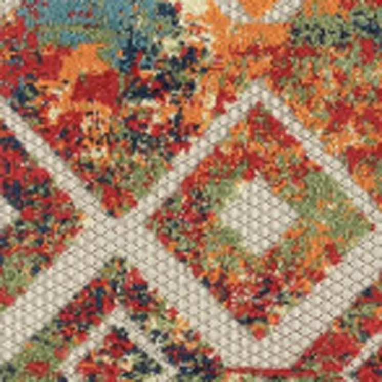 2' X 3' Green Orange and Red Geometric Stain Resistant Indoor Outdoor Area Rug