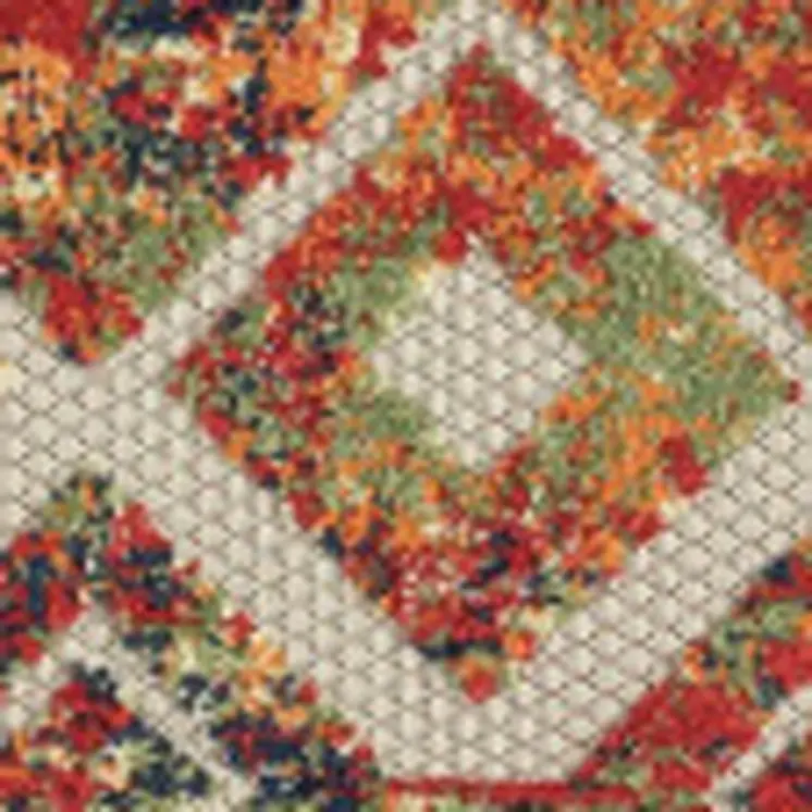 2' X 3' Green Orange and Red Geometric Stain Resistant Indoor Outdoor Area Rug