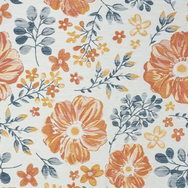 5' X 7' Ivory Orange and Blue Floral Stain Resistant Indoor Outdoor Area Rug
