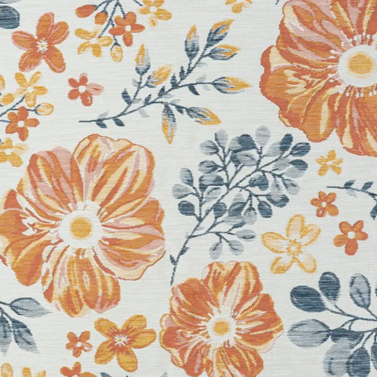 5' X 7' Ivory Orange and Blue Floral Stain Resistant Indoor Outdoor Area Rug
