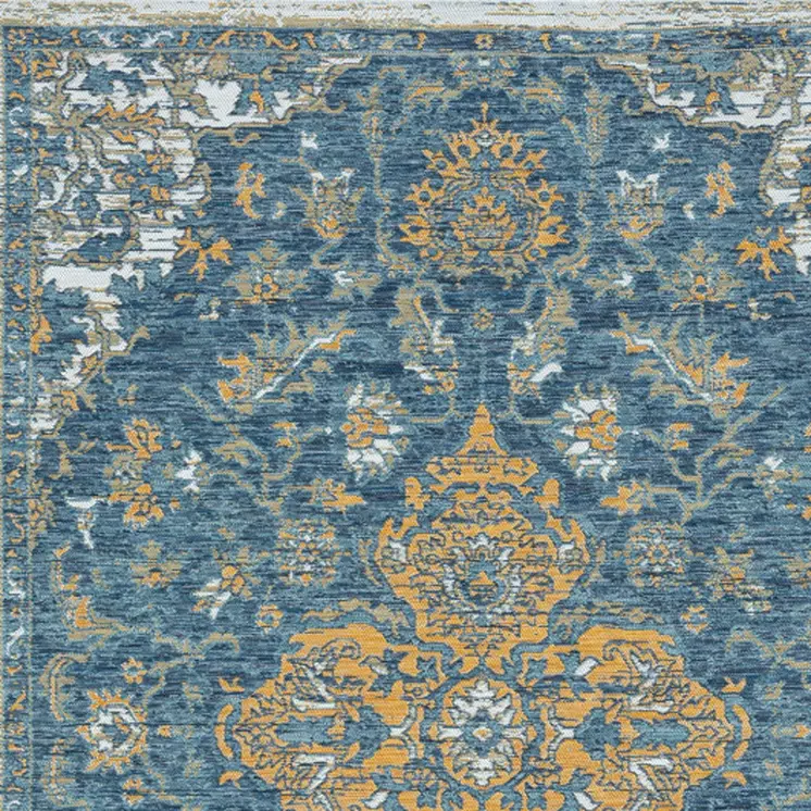 5' X 7' Blue and Ivory Medallion Stain Resistant Indoor Outdoor Area Rug