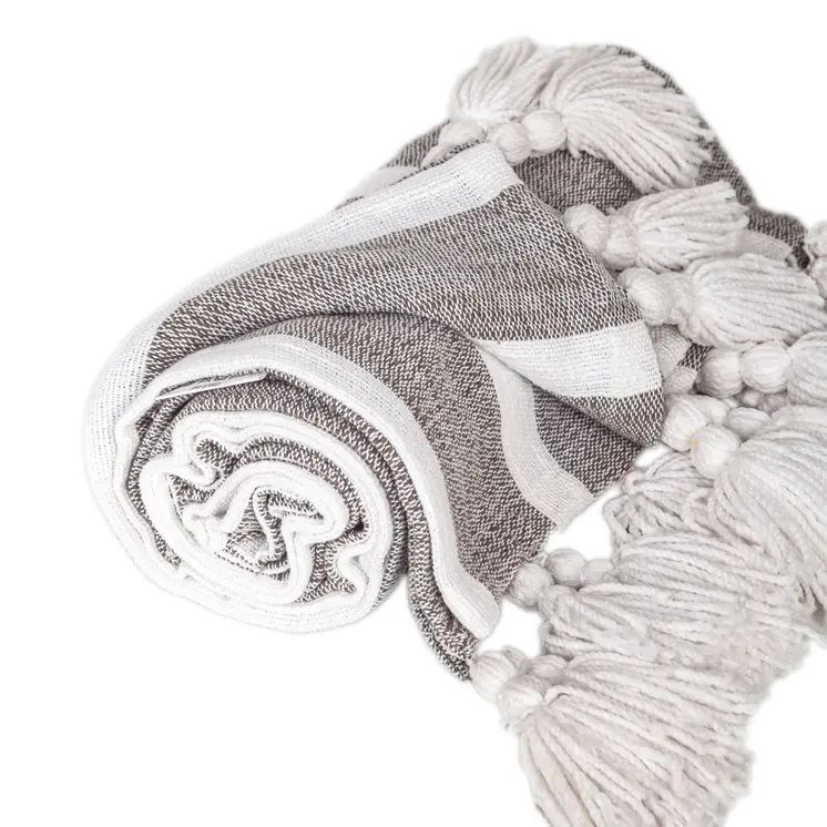 50" X 60" Charcoal Woven Cotton Striped Throw Blanket with Tassels