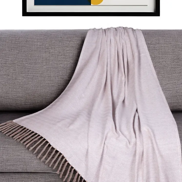 50" X 60" Beige and Brown Woven Cotton Herringbone Throw Blanket with Fringe