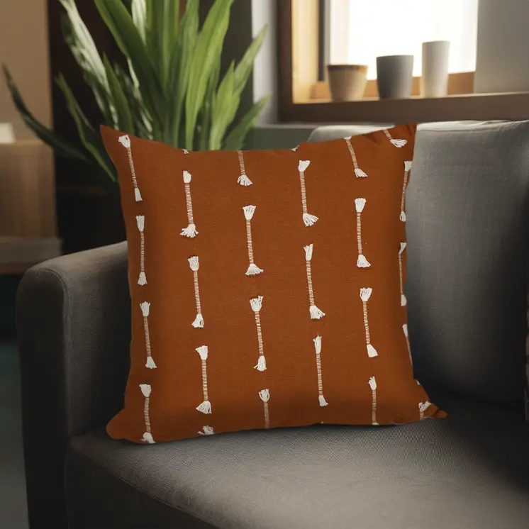 18" Terra Cotta Striped Cotton Throw Pillow With Texture