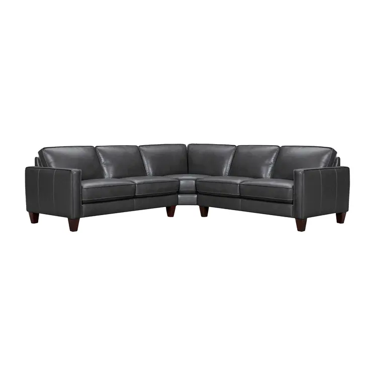 Black Leather L Shaped Three Piece Corner Sectional