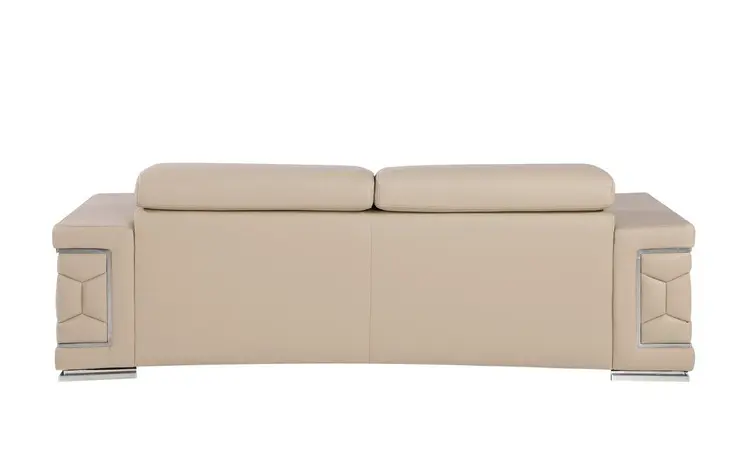 89" Beige Leather Sofa With Silver Legs