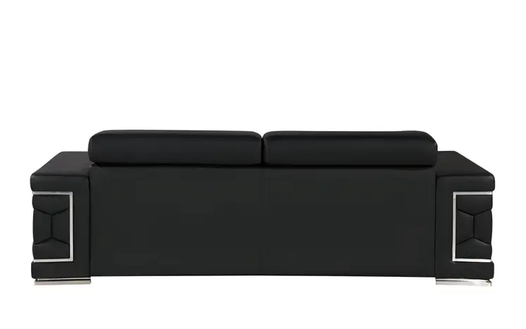 89" Black Leather Sofa With Silver Legs