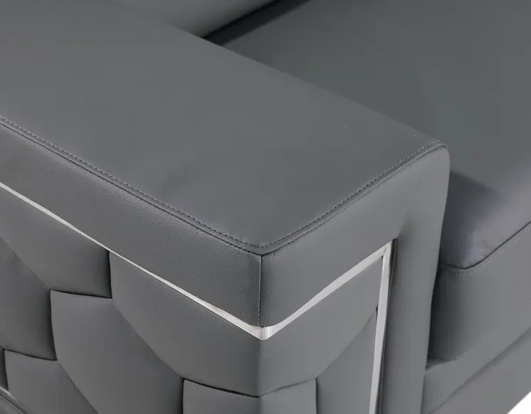 89" Gray Leather Sofa With Silver Legs