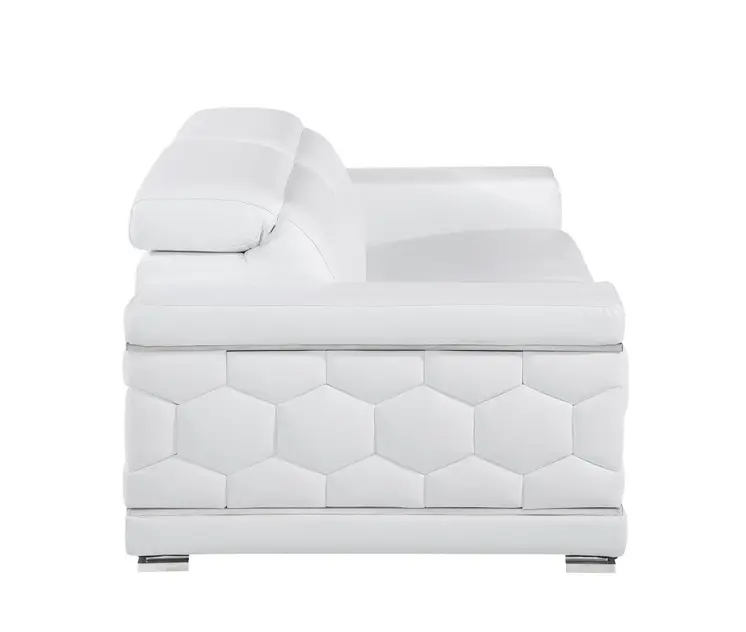 89" White Leather Sofa With Silver Legs