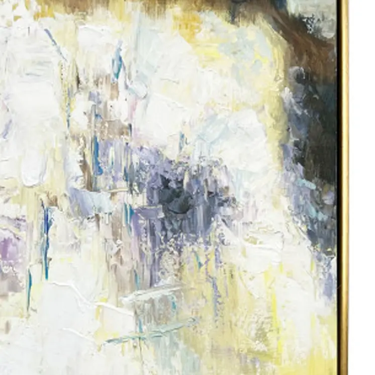 Set Of Two Mod Abstract Blue And Ivory Gold Floater Frame Painting Wall Art
