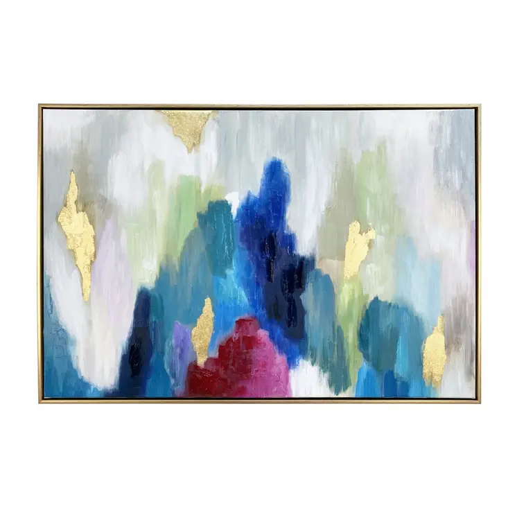 Blue and Multi Mod Abstract Gold Floater Frame Wall Art