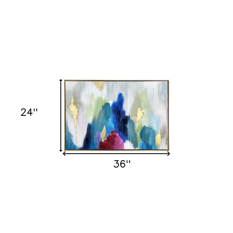 Blue and Multi Mod Abstract Gold Floater Frame Wall Art