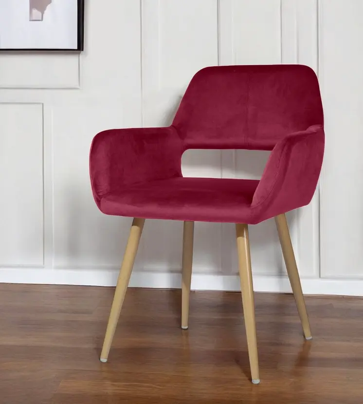 22" Fuchsia and Brown Velvet Arm Chair