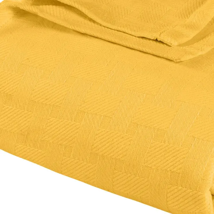California King Gold Cotton Basketweave Geometric Blanket
