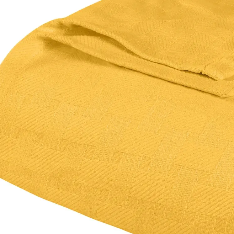 Queen Gold Cotton Basketweave Geometric Blanket