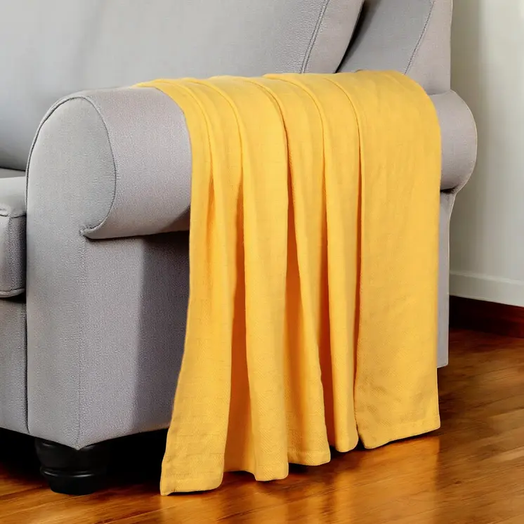 50" X 60" Gold Cotton Basketweave Geometric Throw Blanket