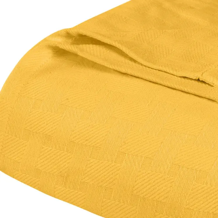 Twin Gold Cotton Basketweave Geometric Blanket