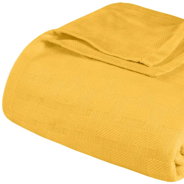 Twin Gold Cotton Basketweave Geometric Blanket