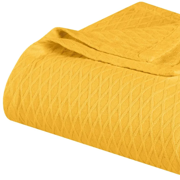 California King Yellow Cotton Woven Geometric Blanket