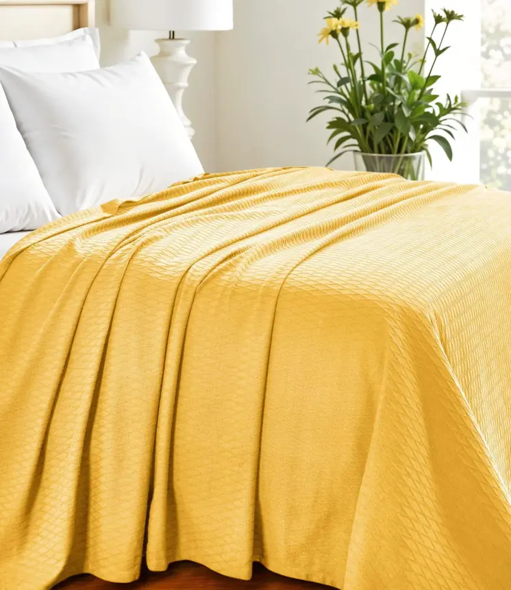 California King Yellow Cotton Woven Geometric Blanket